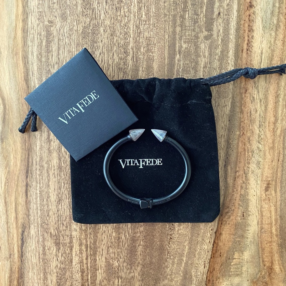 Vita Fede Mini Titan Stone Bangle-Matte Black/Rose Quartz
